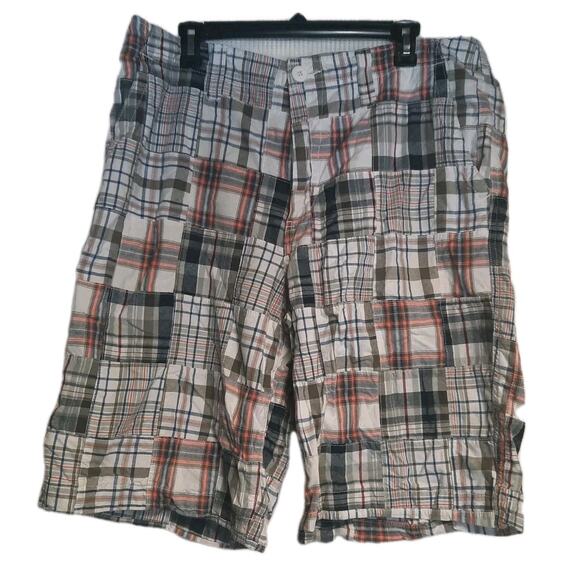 Urban Pipeline Shorts Mens 36 Flat Front Plaid Patchwork Modern Fit Cotton Chino - Picture 1 of 7
